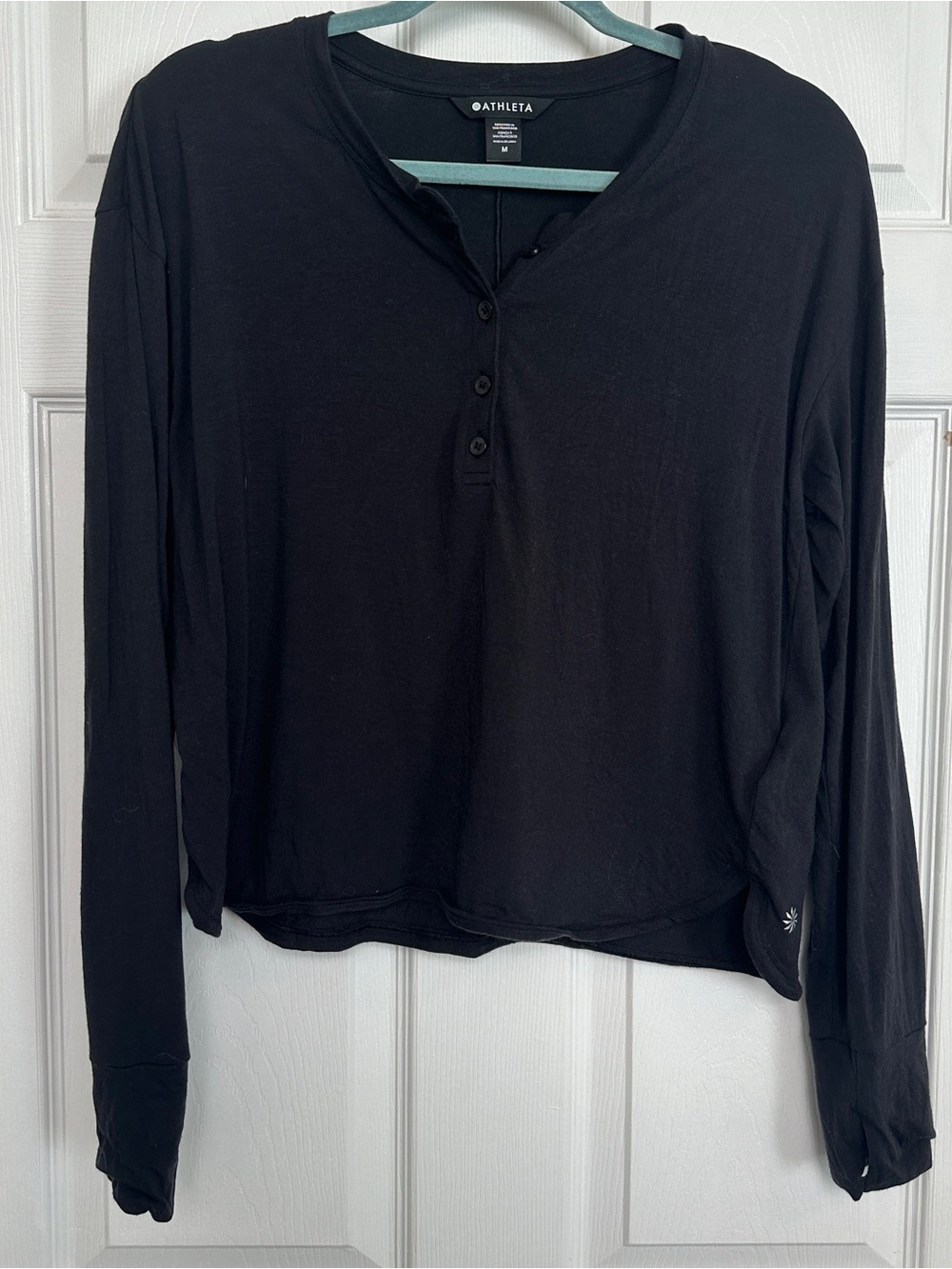 Athleta Black Long-Sleeve Henley Top